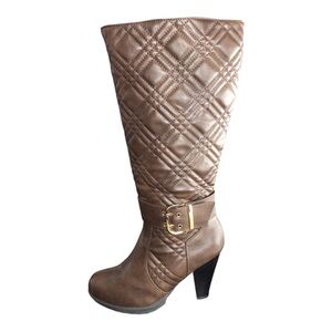 Moda Brown Quilted Heeled Boots with Buckle